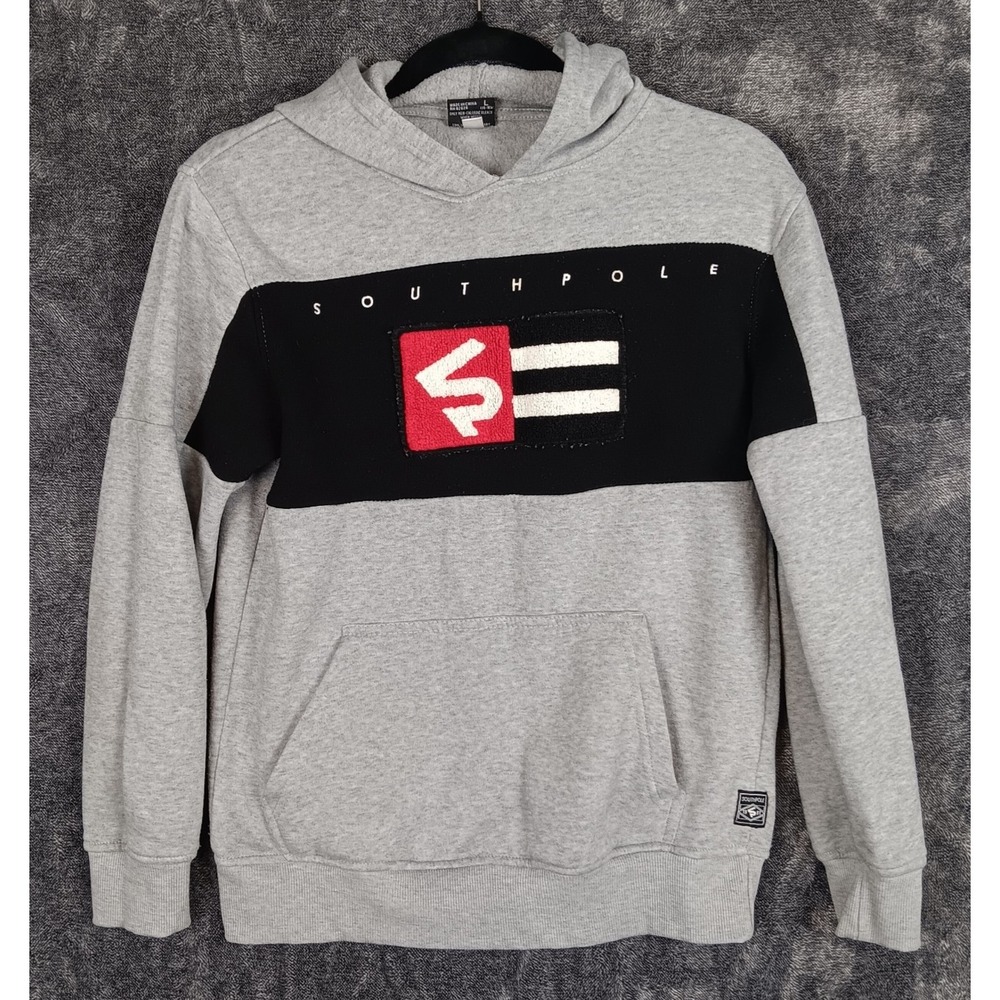 Southpole Youth Pullover Hoodie Large Gray Fleece Pocket Hooded 90s Y2K Logo